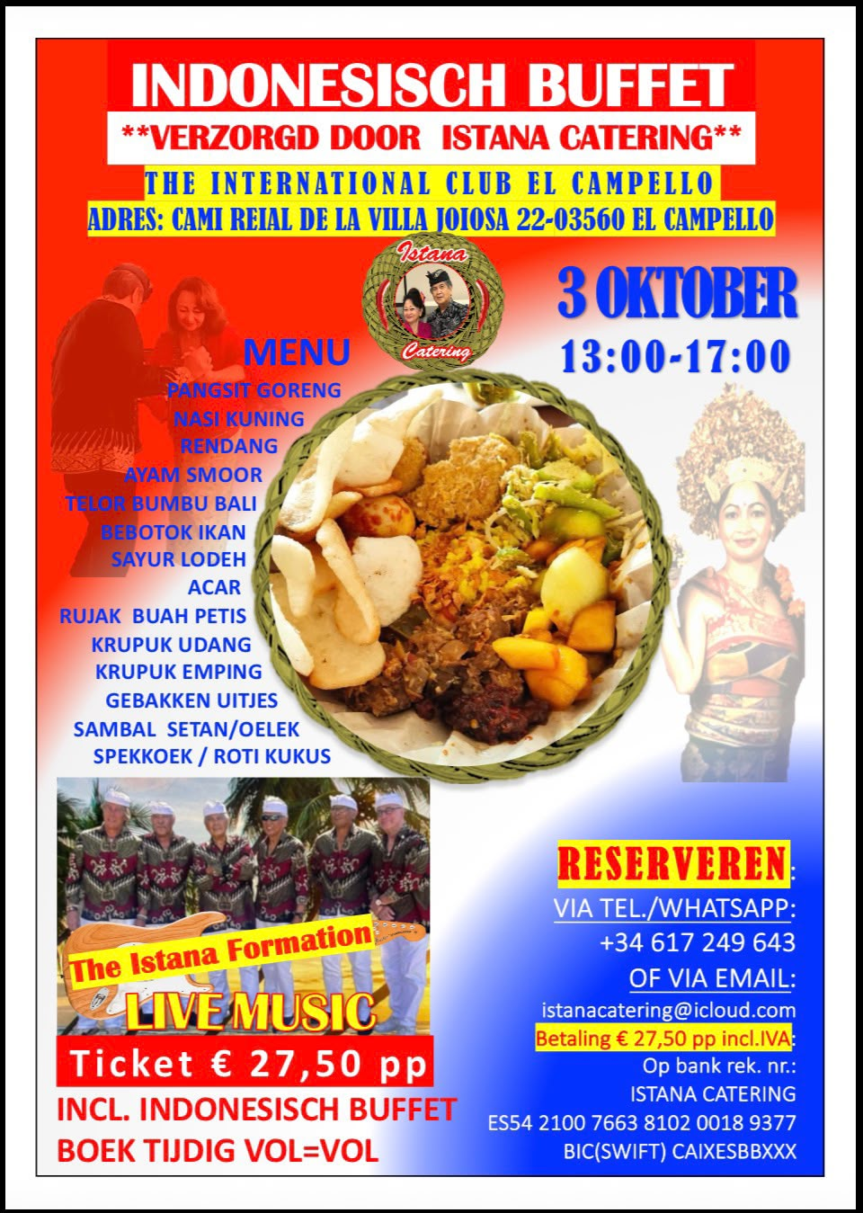 Bufé indonesio con música en directo